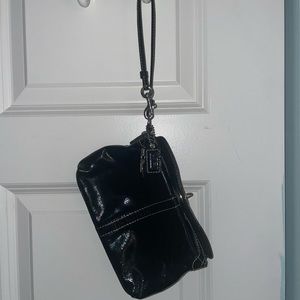 Coach black patent leather wristlet